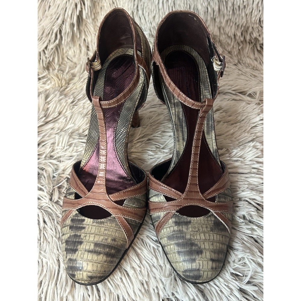 Banana Republic Gray Mauve Snake Print Leather Heels‎ Italy Strappy Size 8.5